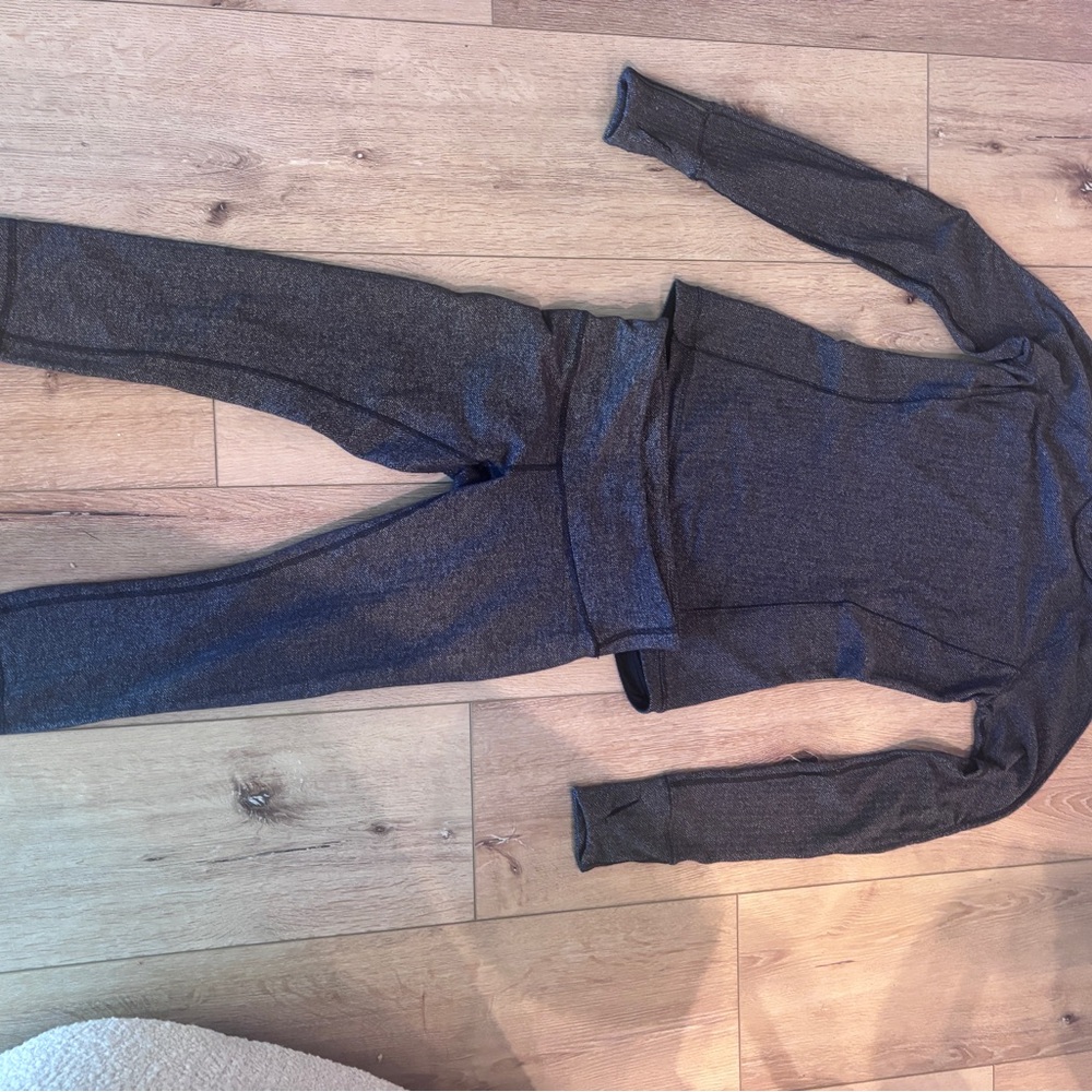 LS Scuba TOP & BOTTOM SET Lululemon herringbone black crop wunder under - Picture 2 of 8